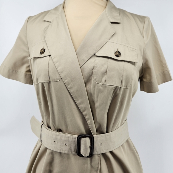 Brooks Brothers Cotton Belted Safari Shirt Dress in Beige Size 4 - Picture 5 of 14